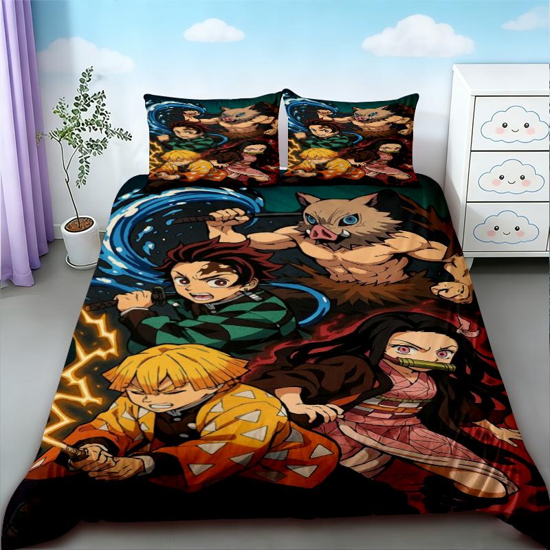 Bettbezug Nezuko Kamado Bettwäsche-Set Anime Demon Slayer Bettdecke Bettwäsche Einzelbett Twin Voll Queen Size Kinder Mädchen Jungen Geschenk