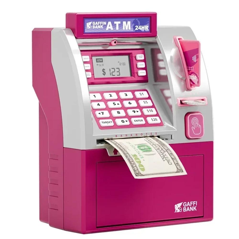 Cajero Electrónico ATM Máquina de Depósito Juguete para Niños Protección con Contraseña Tarjeta de Crédito Banco de Monedas Automático para Niños Caja de Ahorro