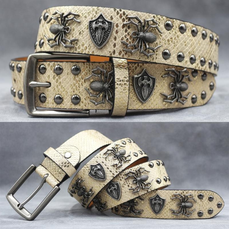 Punk Style Women's Jeans Belt With Studded Spiders Charm Adjustable Waist Strap PU Leather