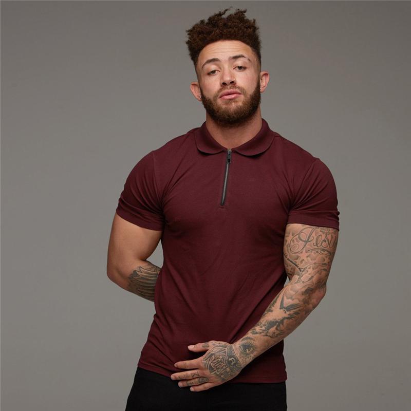 Muscleguys New Arrival Men Zip Polo Tees Cotton Fitness Polo T-Shirt  Fashion Brand Short Sleeve Gym Bodybuilding Clothing