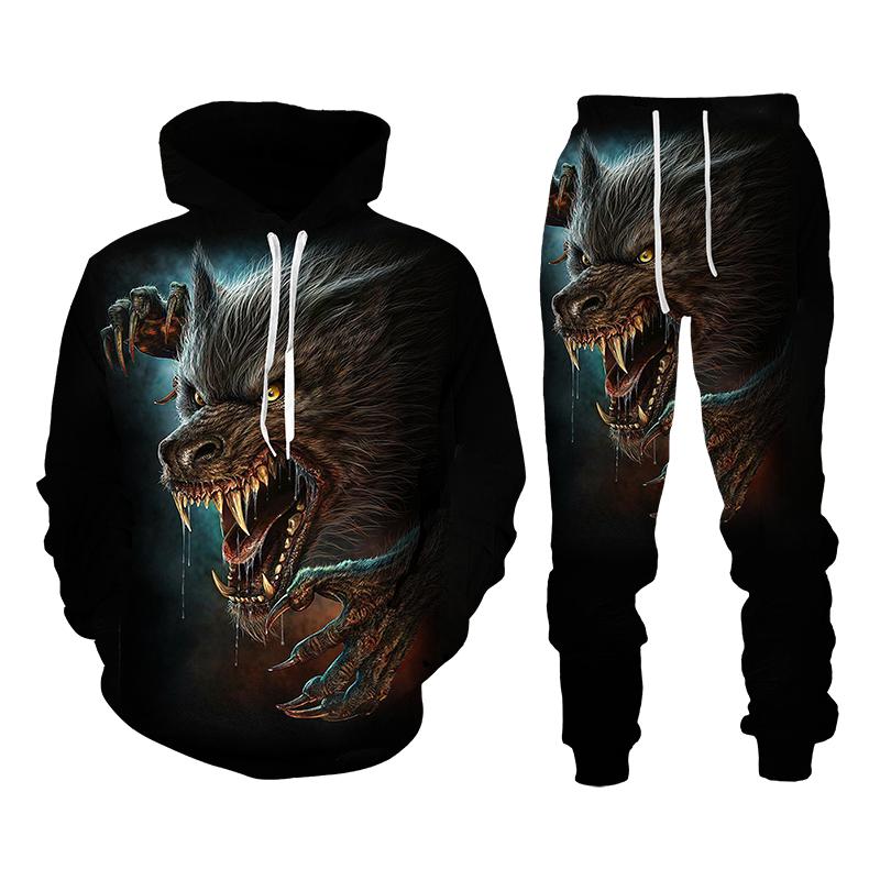 Vintage Gothic Skull Pattern 3D Print Men Tracksuit Sets Casual Hoodie+Pants 2pcs Sets Oversized Sweatshirt Trend Men Clothing