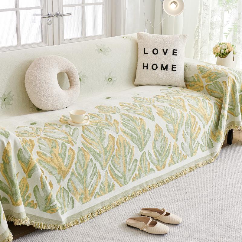 

Plant Printed Chenille Sofa Towel Luxury All Seasons Universal Sofa Blanket Multi Functional Furniture Protector for Living Room 180x130cm