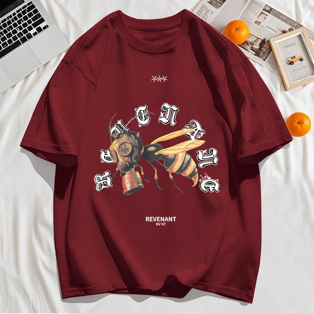 Bees Wearing Gas Masks Prints Men Tee Shirts Cotton Casual T Shirt Crewneck Streetwear Comfortable Soft Short Sleeve