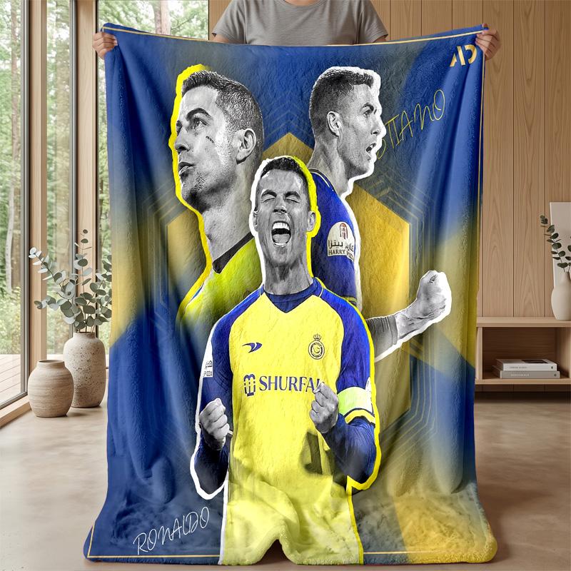 Cristiano Ronaldo Aufdruck Flanelldecke Hautfreundlich Warm Dekorativer Überwurf für Innen Couch Bett Tägliche Nutzung