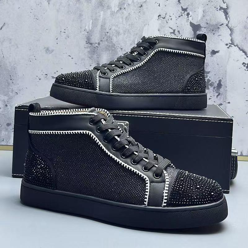 Модные мужские повседневные дышащие ботильоны черные белые туфли со стразами для вечеринок — фото 3