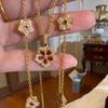Classic Antique Gold Craftsm Full Diamonds Red Flower Necklace Women Retro Court Style Light Luxury New In  Accessories