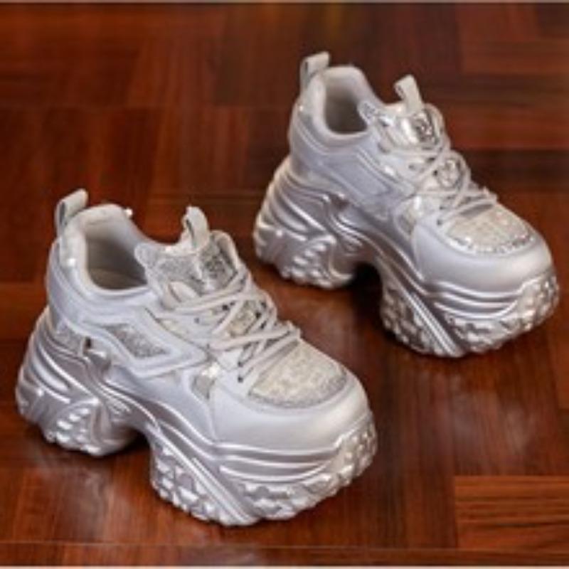 9cm Rhinestone Breathable Thick Soled Running Shoes Fashion Versatile Height Increasing Casual Sneakers Luxury Zapatillas Mujer
