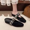 2025 New Half-tray Cool Slippers Bag Head French Silver Skirt Half-slippers Women's Summer Outer Wear Inner Height Increase Super Fire Match