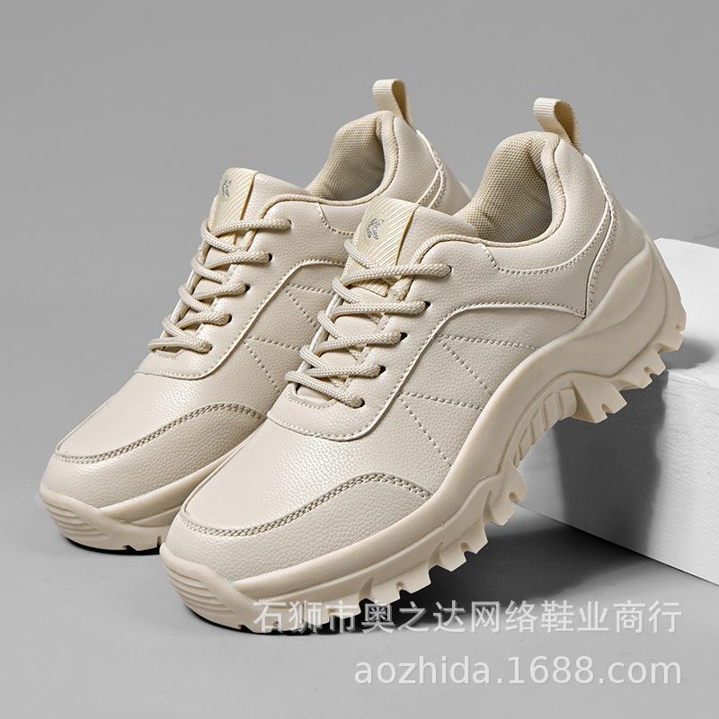 

Hiking shoes outdoor hiking shoes men s spring couple leather casual sports shoes platform-soled wedge heel off-road shoes men 42 бежевий