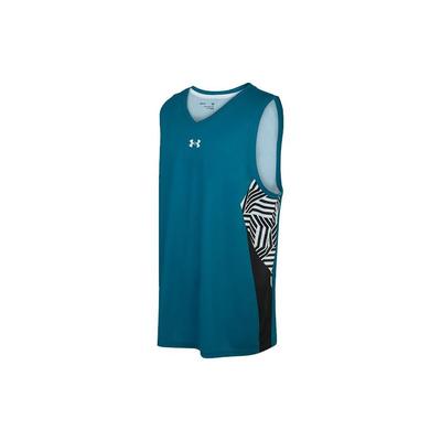 Sports Lifestyle Series Logo Print V-Neck Color Block Breathable Sleeveless Basketball Jersey Men Tops Green Blue 23500101-343