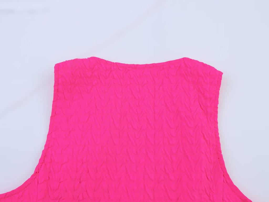 2025 Summer Women's European & American Style V-Neck Textured Vest Top & Shorts Set