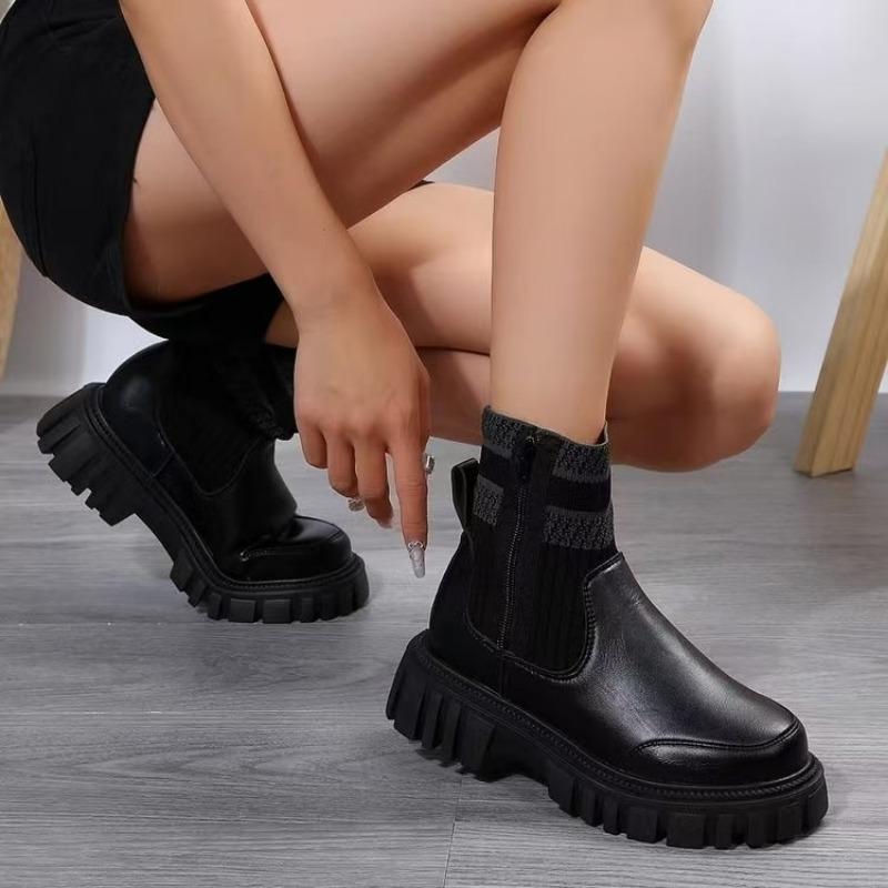 New Style Fashion Women Shoes High Quality Side Zipper Women's Boots Autumn Round Toe Mixed Colors Short Barrel Low Heel Boots