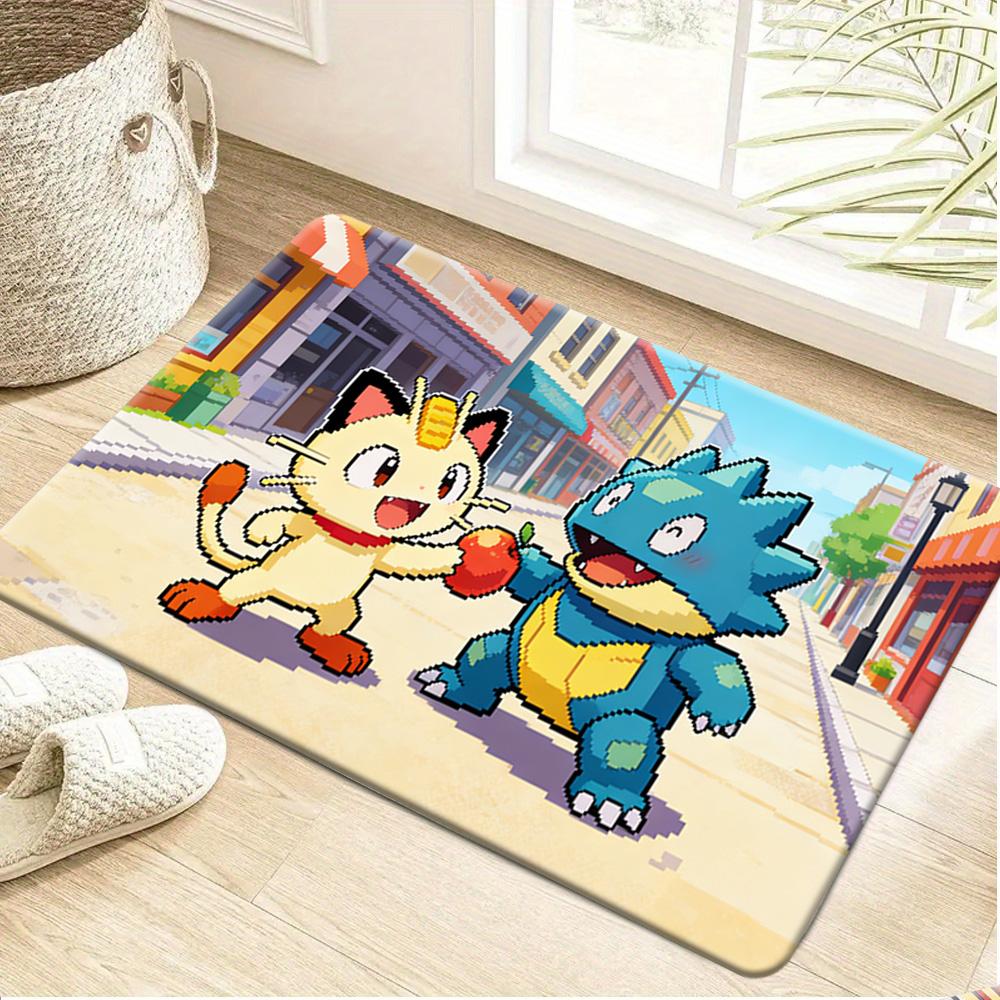 Cute White Fairy Eevee-like Creature Sleeping in Flower Field Print Doormat Non-Slip Absorbent Floor Mat for Indoor Entrance Hom 40x60cm