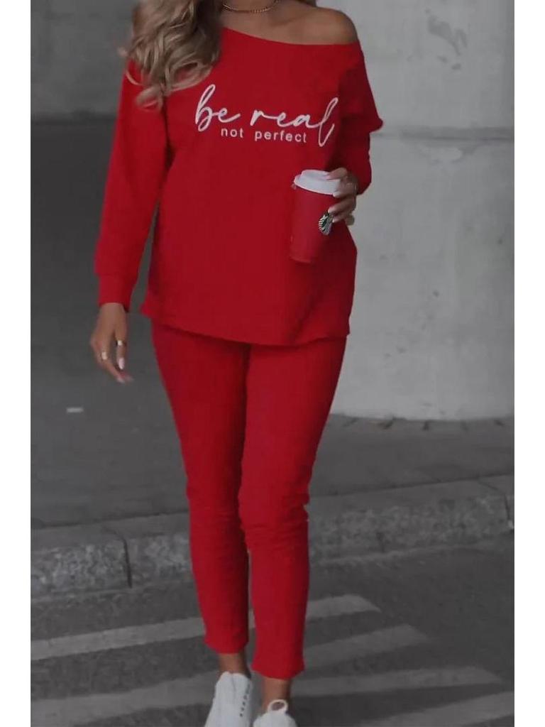 2024 Jesień Europejski i Amerykański Damski Nowy Zestaw Top z Długim Rękawem i Spodnie z Nadrukiem