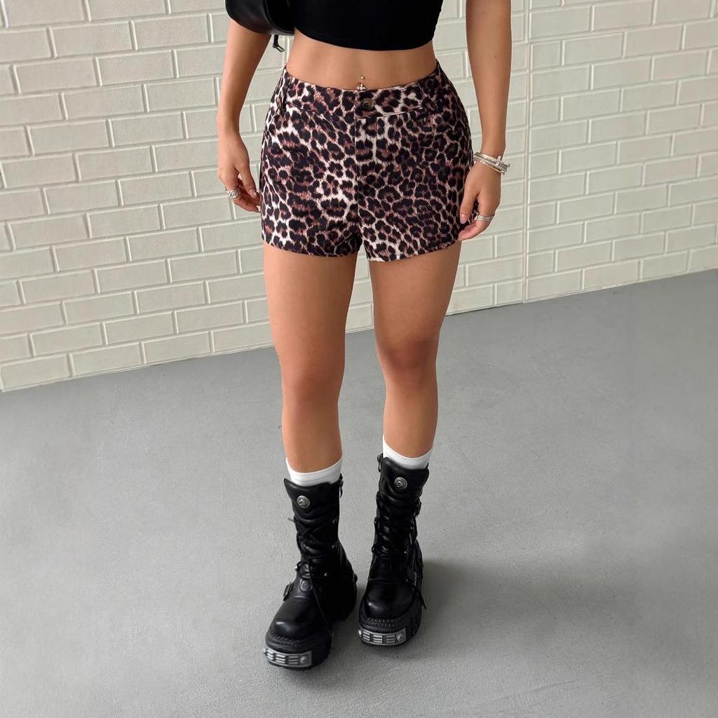 Leopard Print Slim-Fit Women's Shorts