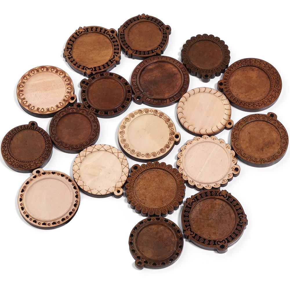 

5pcs/Lot Random Mixed Vintage Wooden Cabochon Base Settings Blank Wood Cabochon Pendant Trays Diy Jewelry for Necklace Makings