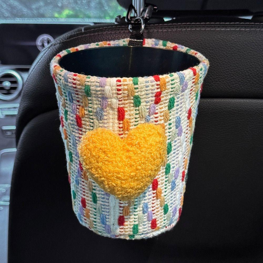 Hanging Car Mounted Garbage Bin Love pattern Auto Seat Back Storage Bag for Hanging items