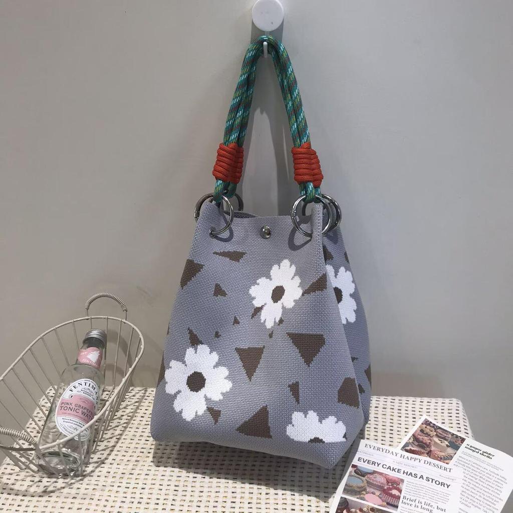 Korean Style Knitted Bucket Bag - Women's Fashion Versatile Handbag 2025
