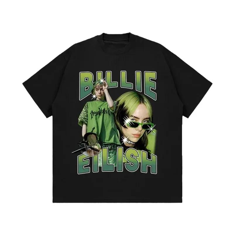 Large Image Design Style T-shirt Billie Eilish Peripherals Print Tees Men Women Cotton Short Sleeved Loose Casual Oversized Tops