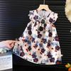 2026 Summer Kids' Floral Print Chiffon Pinafore Dress with Flutter Sleeves