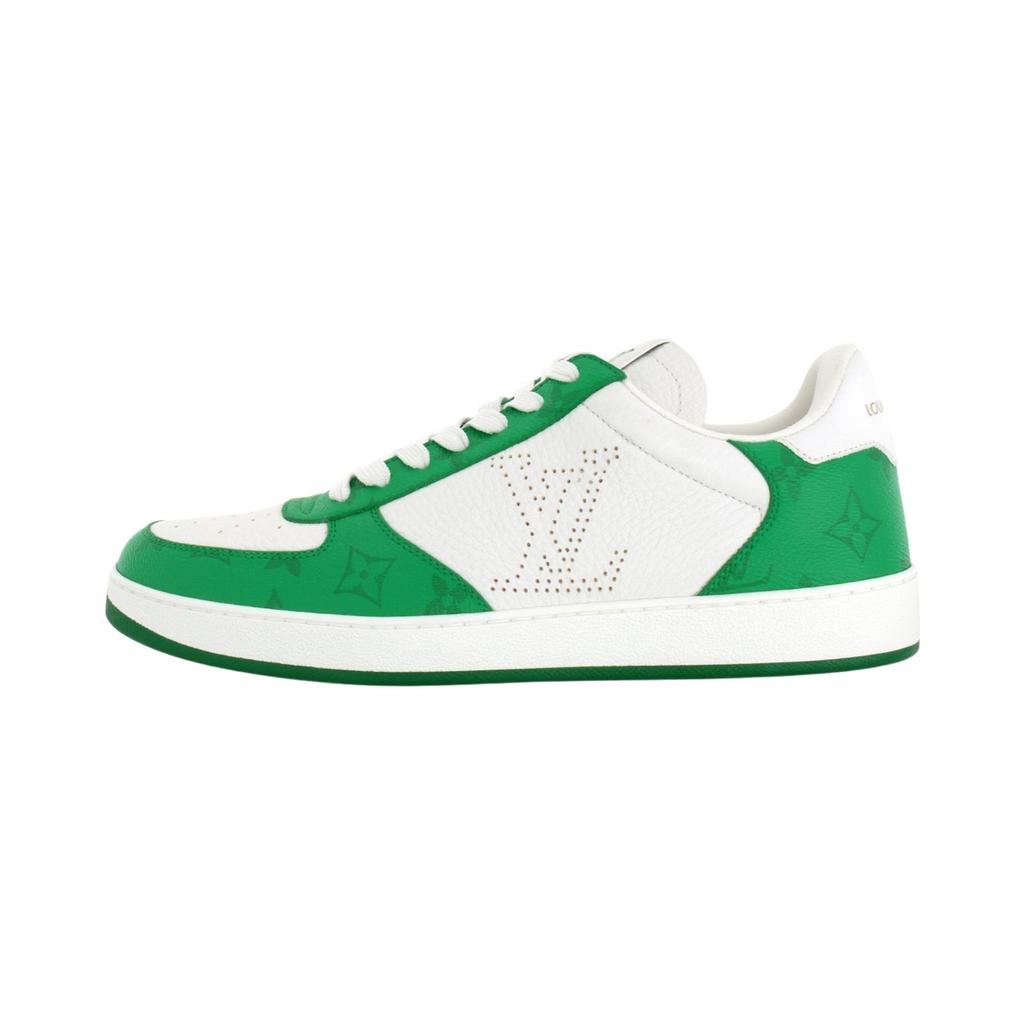 Louis Vuitton Rivoli Leather Comfortable Round Toe Low Top Skateboard Shoes Men's White Green 1ACDWB