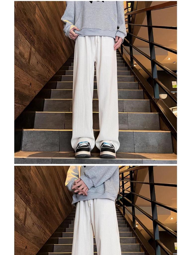 Unisex Retro Jacquard Corduroy Straight-Leg Wide Sweatpants - Autumn/Winter Student Style