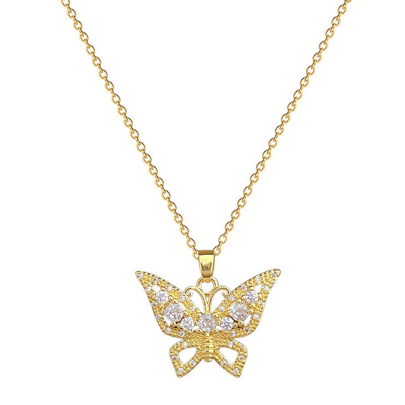 Empty Butterfly Full Diamond Light Luxury Temperament Gorgeous Full Diamond Necklace Female Versatile Collarbone Chain Titanium Steel Chain