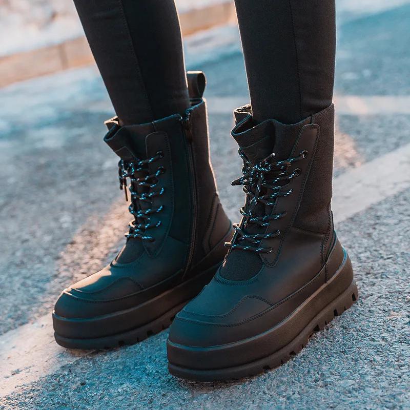 Winter Short Plush Platform Snow Boots for Women Comfort Non-slip Round Toe Short Boots Lace-up Flat Bottom Warm Cotton Shoes