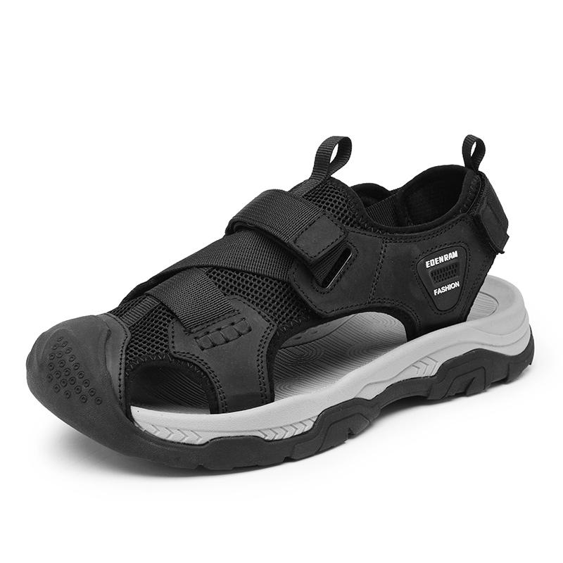 FashionCasual Leather Shoes Anti-collision Toe Summer Footwear Hollow Out Man Sandals New Fashion Beach Flats Outdoor Wading Aqua Shoes