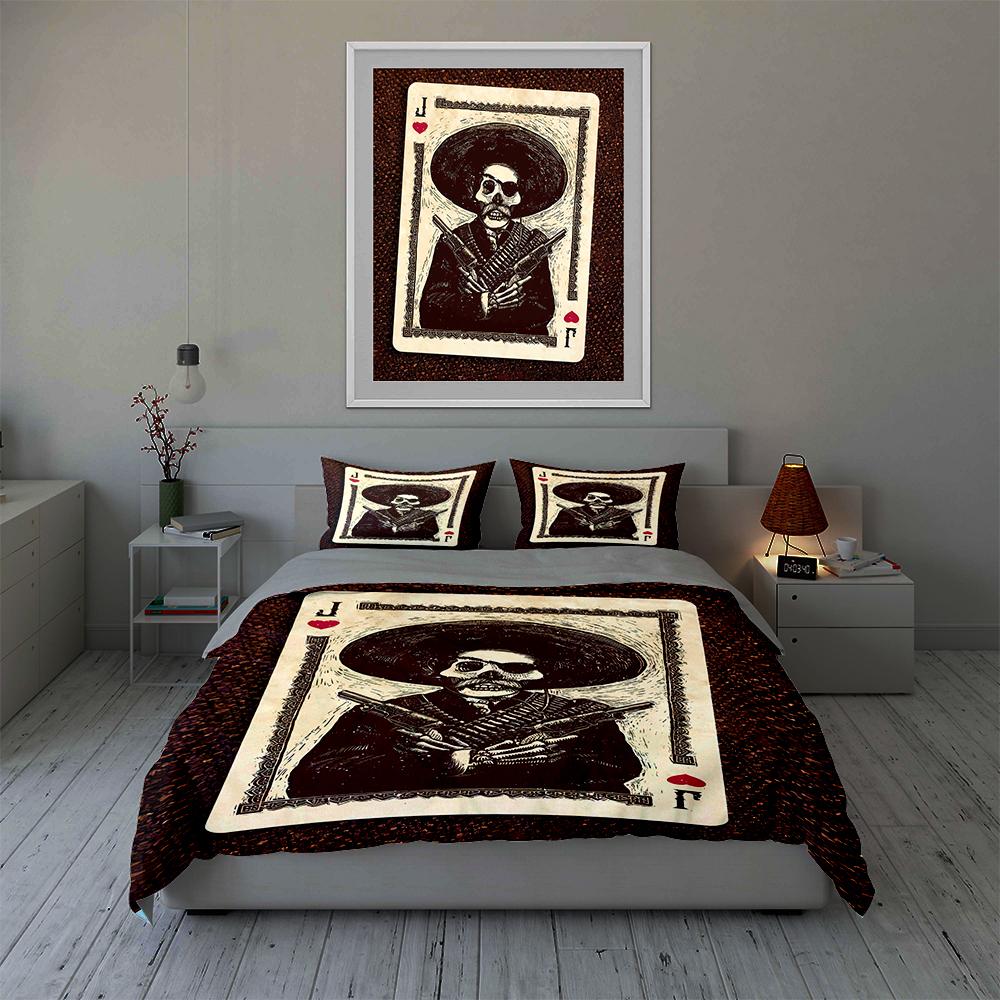 Skull-themed playing card. Bedding Duvet cover sets Duvet covers Pillowcases gifts (1 * Duvet Cover 2 * Pillowcases, without duvet insert)