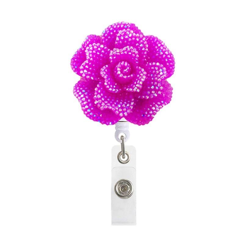 Resin Shiny Flowers Retractable Easy-to-pull Buckle Rotating Easy-to-pull Certificate Buckle Nurse Scroll Badge
