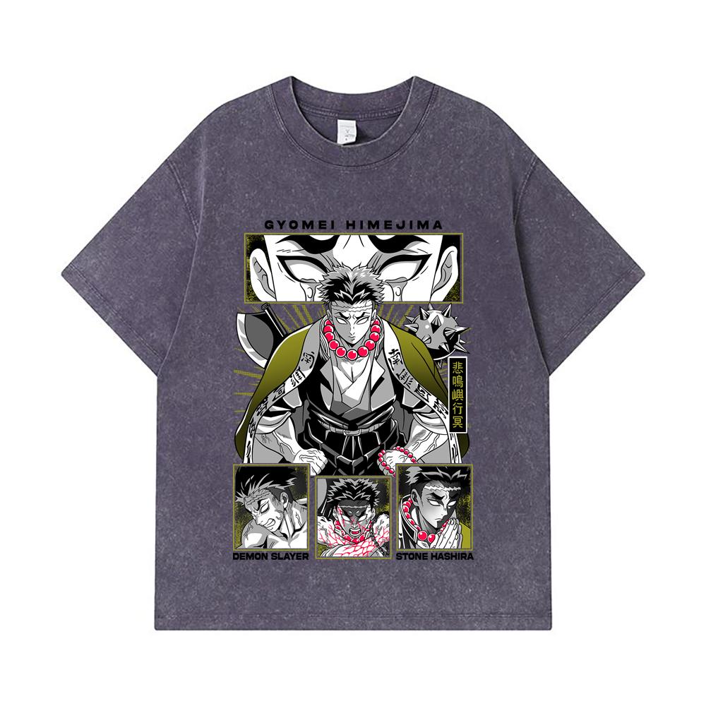 275 GSM Washed T-shirts 100% Cotton Demon Slayer V84 Gyomei Print Unisex Heavy Cotton T Shirt