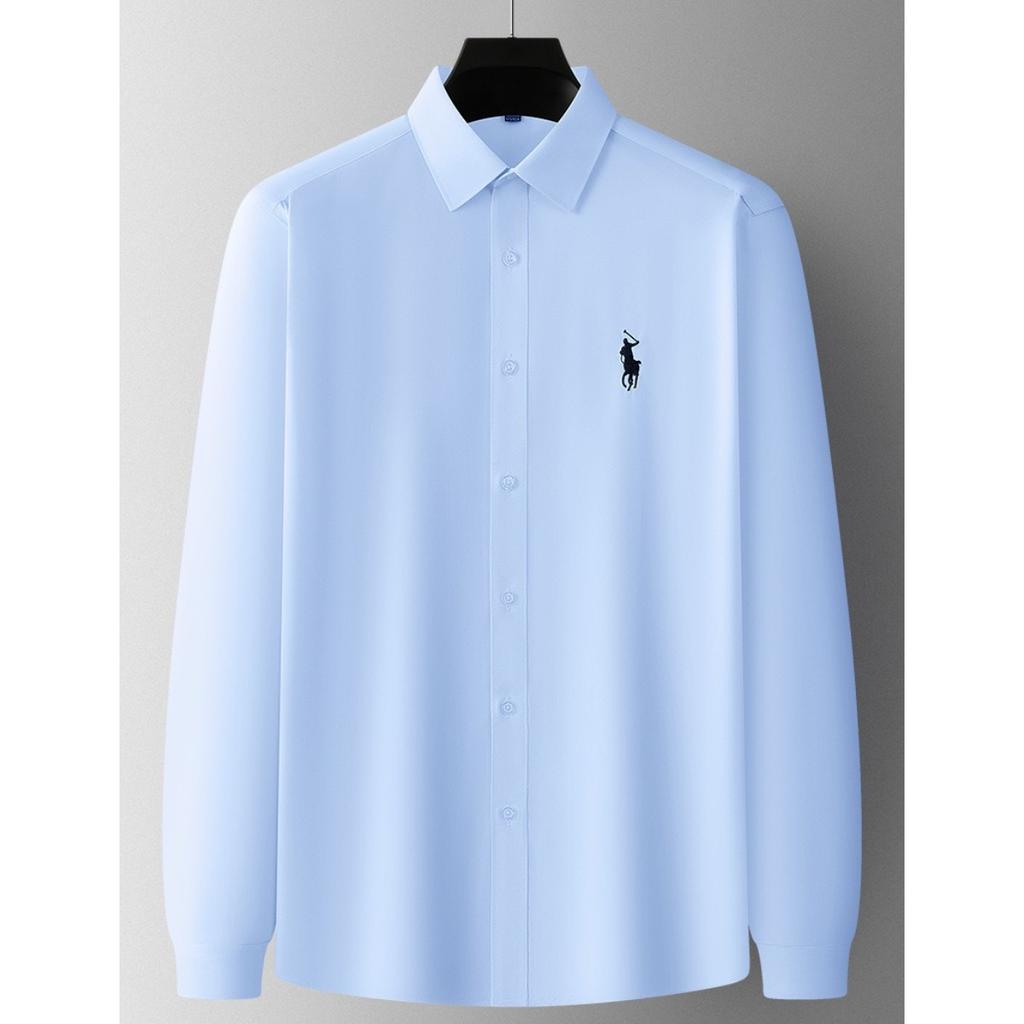 TrendHub Casual Long-sleeved Shirt Embroidery Trendy Loose Shirt Men