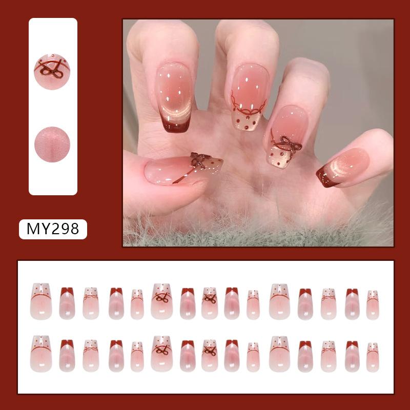 

Игривый румяный горошек кошачий глаз французский бант модные съемные накладные ногти 30 штук