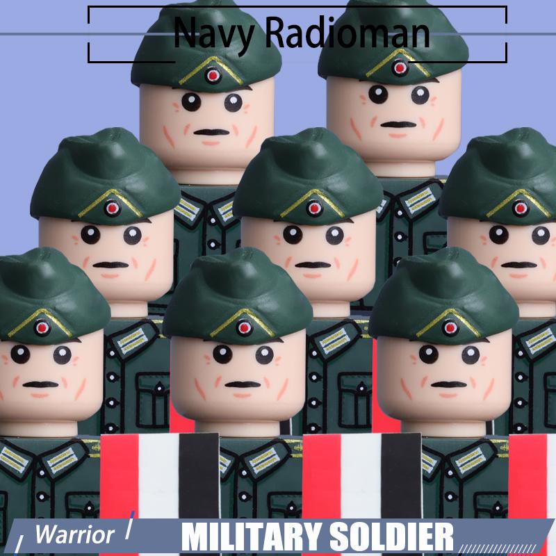 WW2 Naval Shore Troops Soldier Figure Building Blocks Army Officer Warrior Cap Helmet Flag Accessories Military Bricks Toys Boys