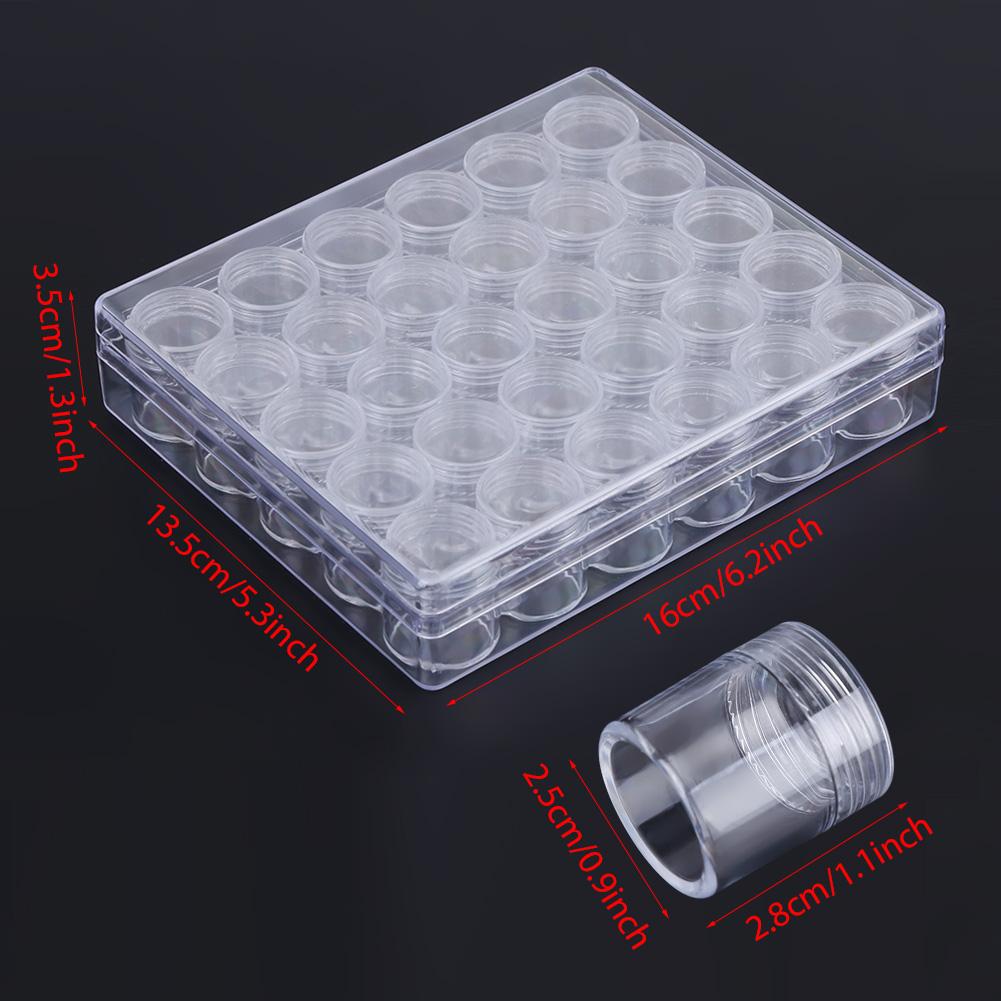 30 Pcs Clear Plastic Jewelry Bead Storage Small Round Container Jars with Rectangle Box