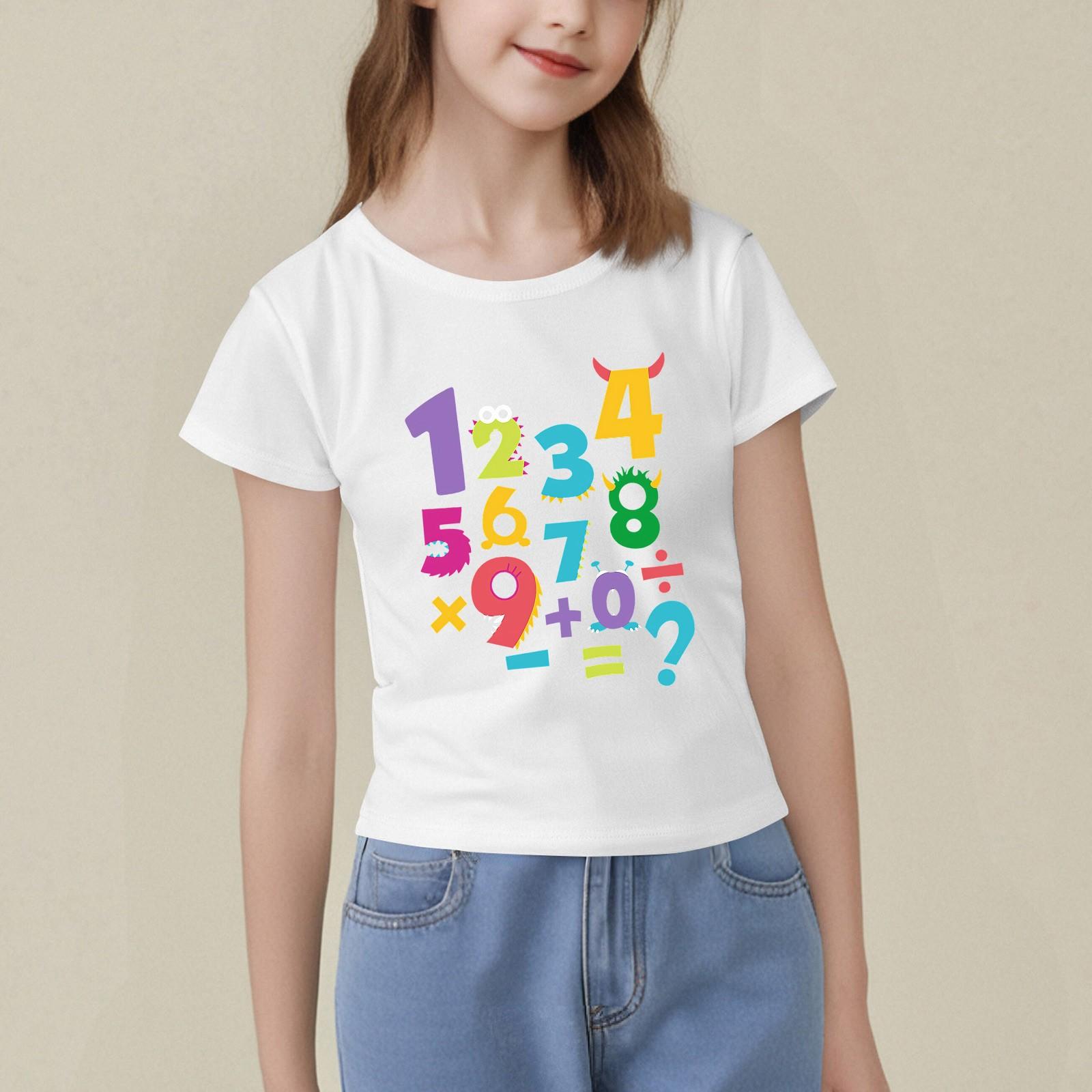 

Детский набивной короткий рукав круглый вырез повседневный удобный свободный легкий топ 160 белый