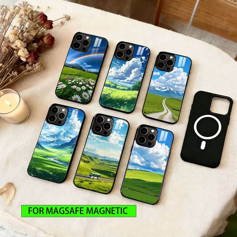 Grasland Handyhülle Für iPhone17,16,15,14,13,12,11 Plus,Pro Magnetisch mit Magsafe Kabelloses Laden