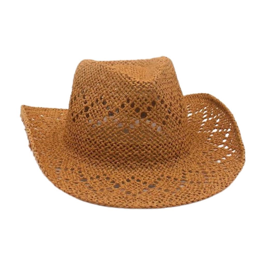 Hand-Woven Straw Hat Breathable And Cool Upturned Edge Hat Spring And Summer Hollow Beach Cowboy Hat