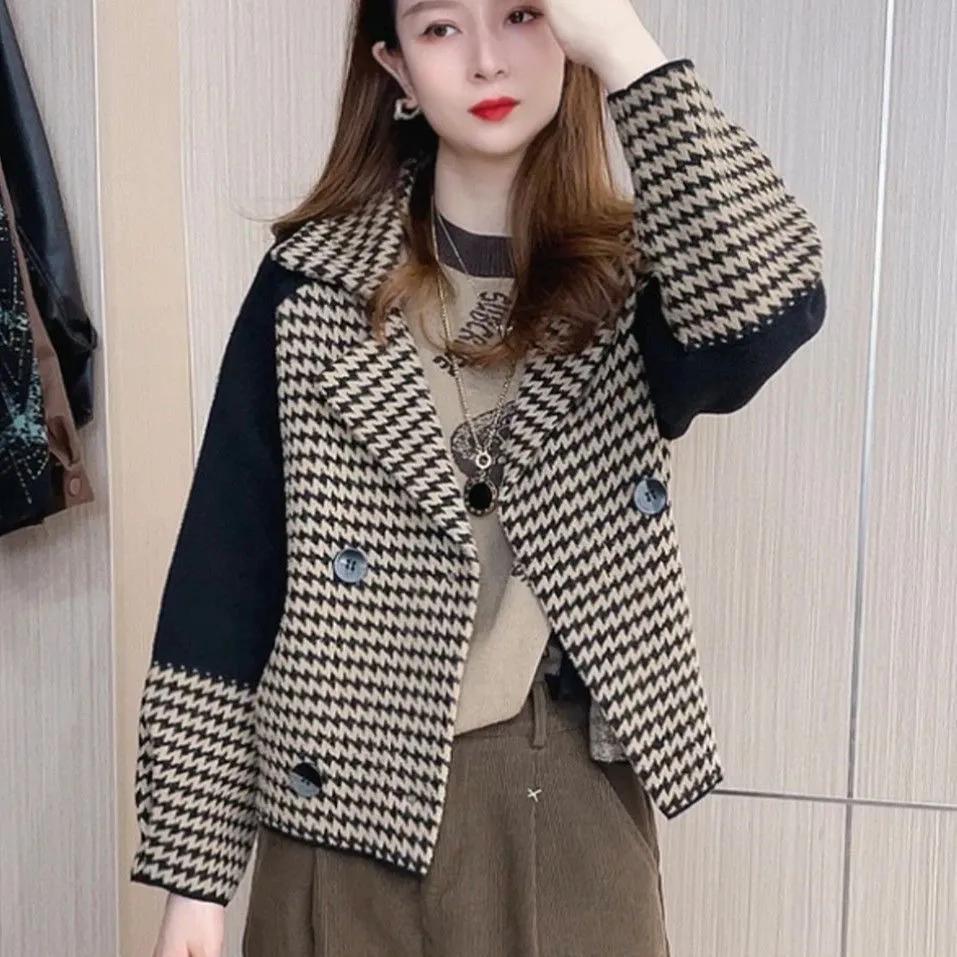 Damen Herbst/Winter Anzugkragen Verdickte Oberbekleidung Strickjacke Top Kurz Elegant Koreanischer Stil Nerzfleece Mantel