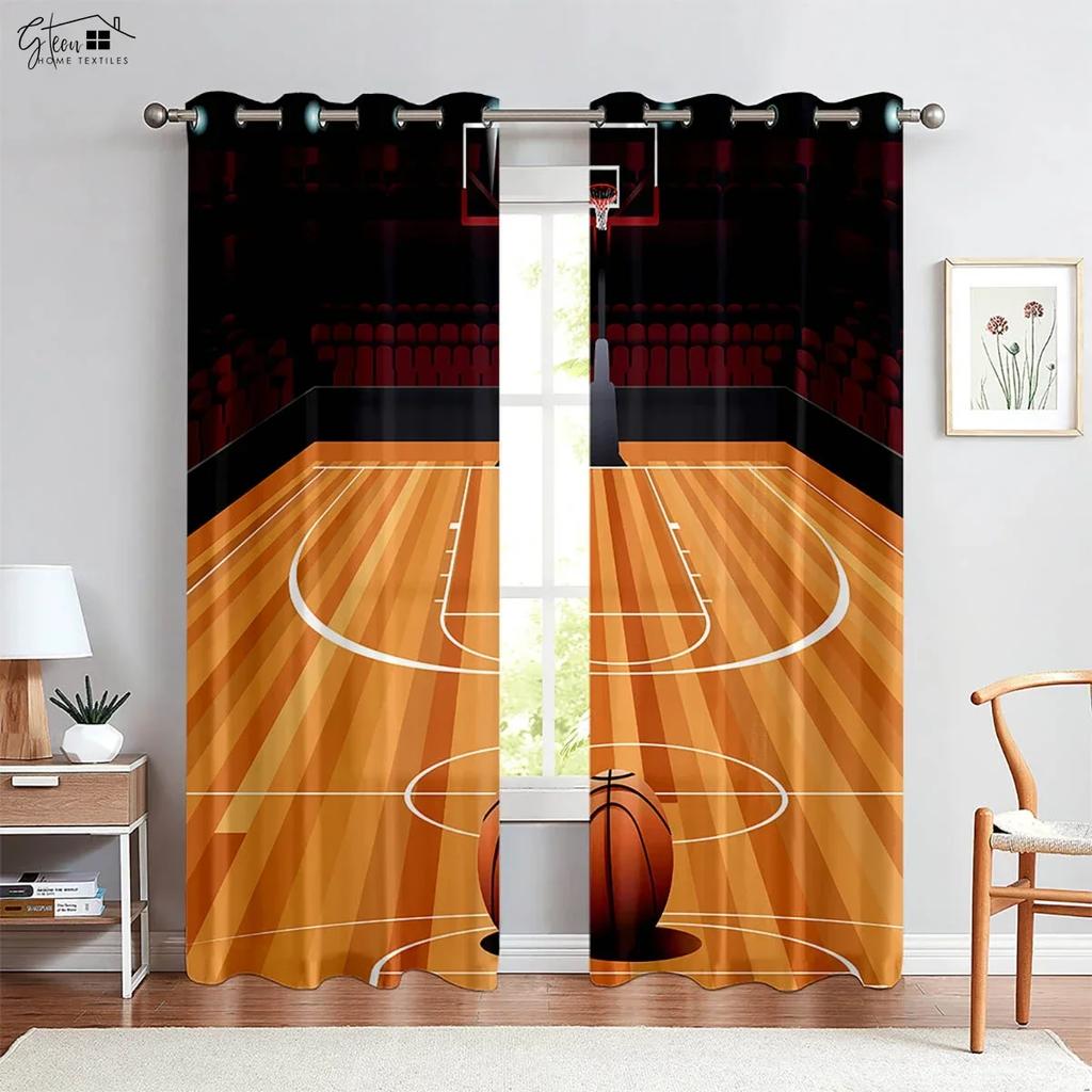 2-Piece Set Of -Blooded Basketball 3d Printed Curtains Polyester Fiber Bedroom Living Room Dormitory Decorative Curtains