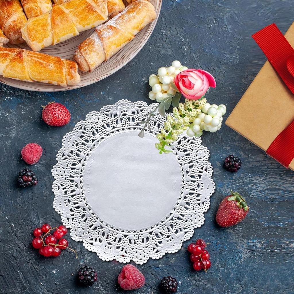 The Baker Celebrations White Round paper Lace Table Doilies 4 5 6 8 10 and 12 inches Assorted Sizes (Variety pack of 120-20 of each)