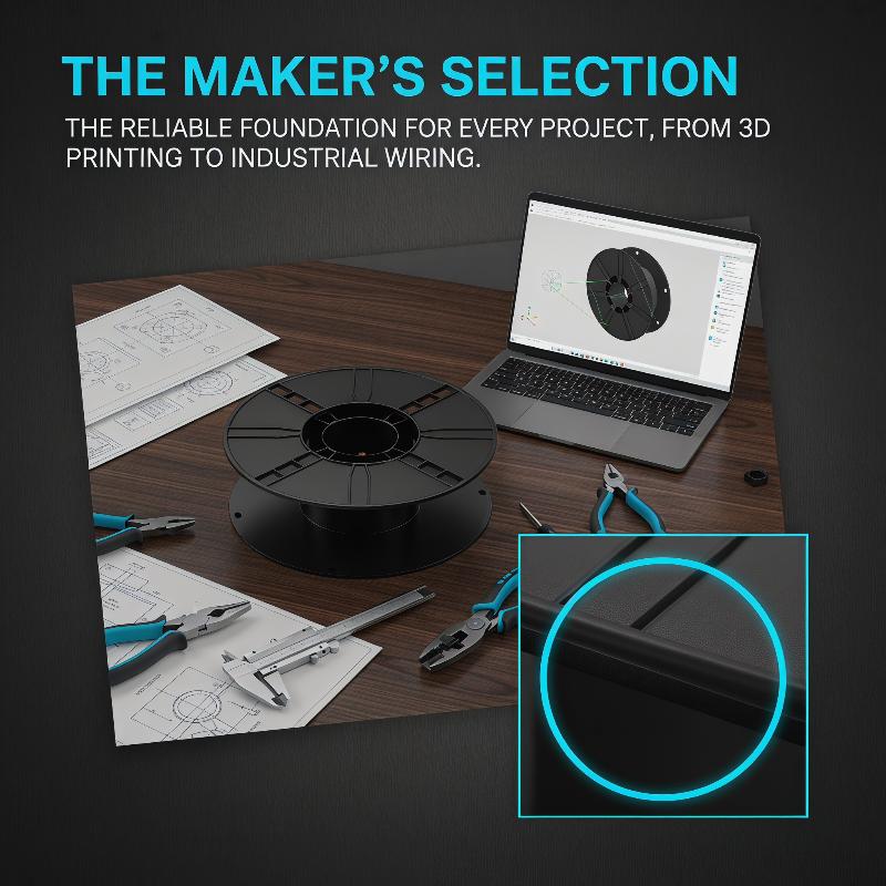 Black Plastic Cable Reel Portable Wire Spool Winder Camping Caravan