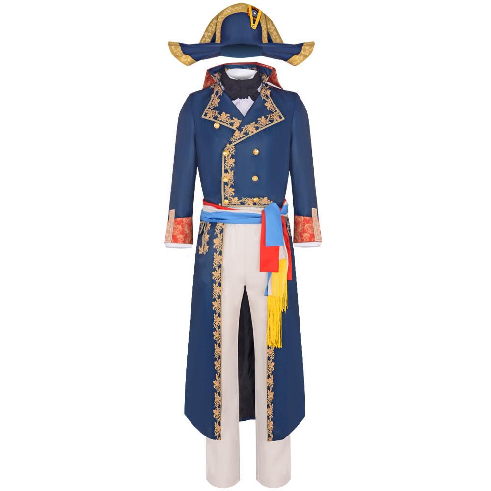 2023 Napoleon Cosplay Costume Retro Medieval Court Vintage Polyester Red Coat Hat For Halloween
