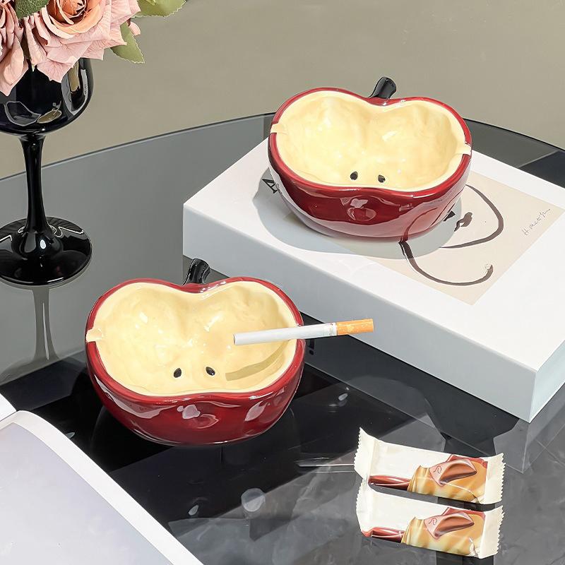 Cute Apple Ceramic Ashtray Smoking Accessory Home Decor Desktop Ornament