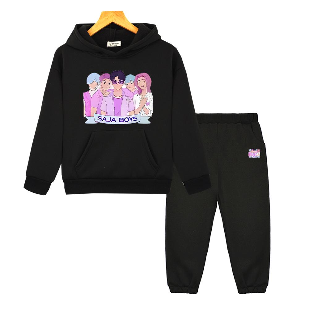 Saja Jungen Herbst Junge Mädchen Kapuzen-Sets kpop Dämonenjäger Hoodie Fleecejacke Sweatshirt 2-teilig Pullover+Hose Kinder Boutique Kleidung