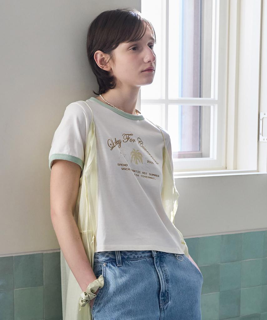 COVERNAT WOMAN Summer Graphic Ringer T-Shirt Ivory