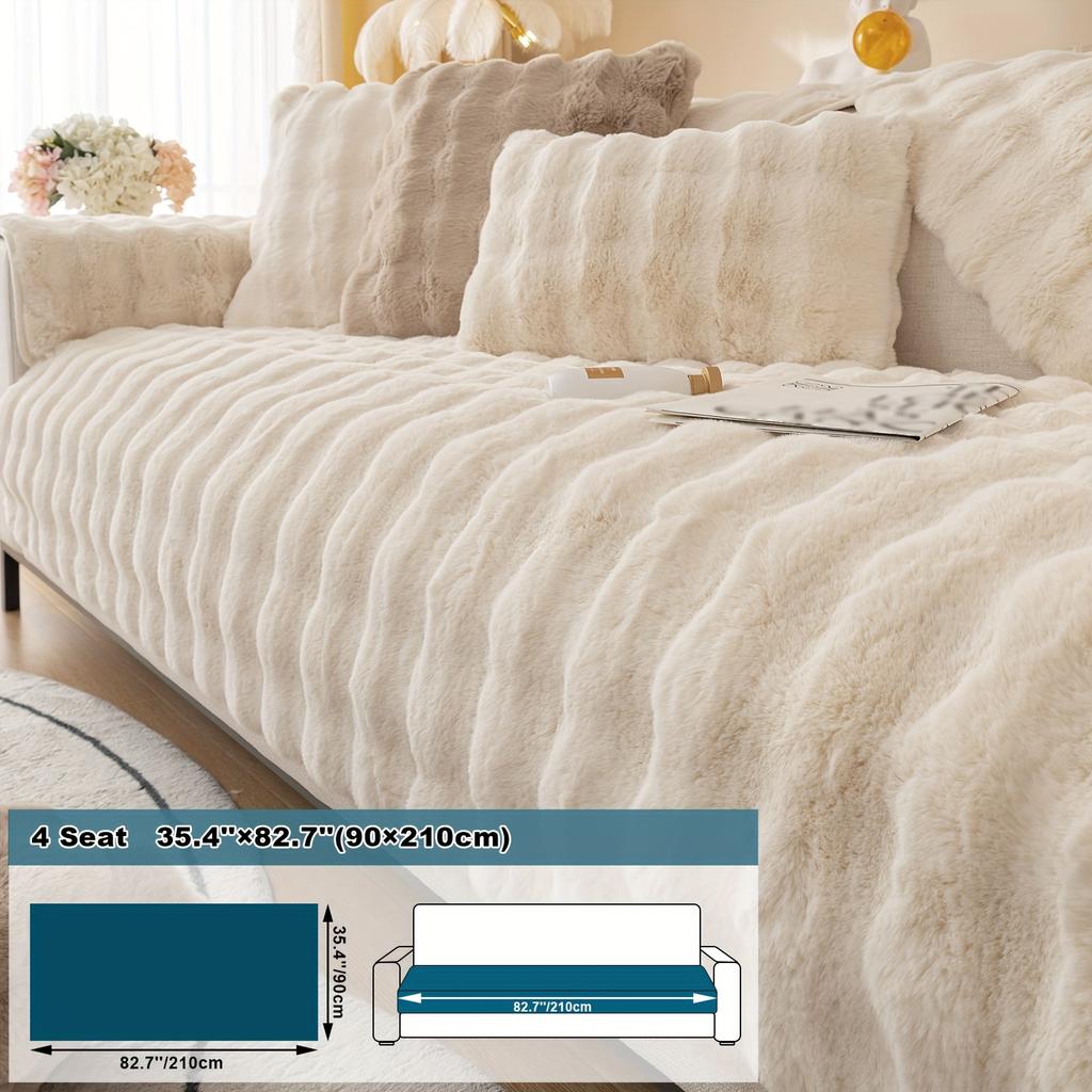 1pc Imitation Rabbit Plush Sofa Cushion, Fuzzy Non Slip Sofa Slipcover, Furniture Protector, For Bedroom Office Living Room Decor