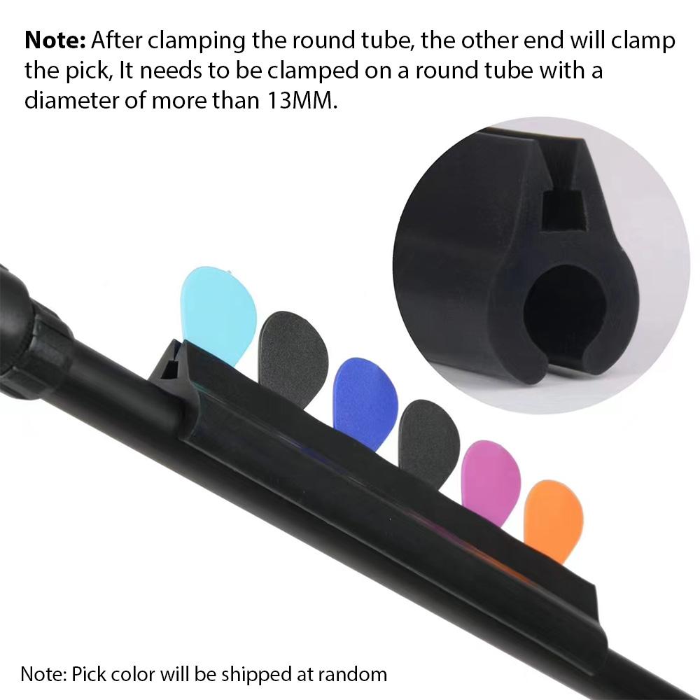 Guitar Pick Storage Holder with 5 Pick Rubber Guitar Picks Clamp Clip for Microphone Score Stand Universal Diameter 16-19 Pipes
