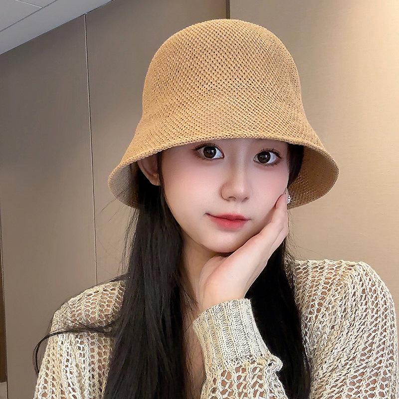 Women's Straw Hat Woven Sunshade Beach Hat Summer Hollow Breathable Bucket Hat Beach Sunshade Hat